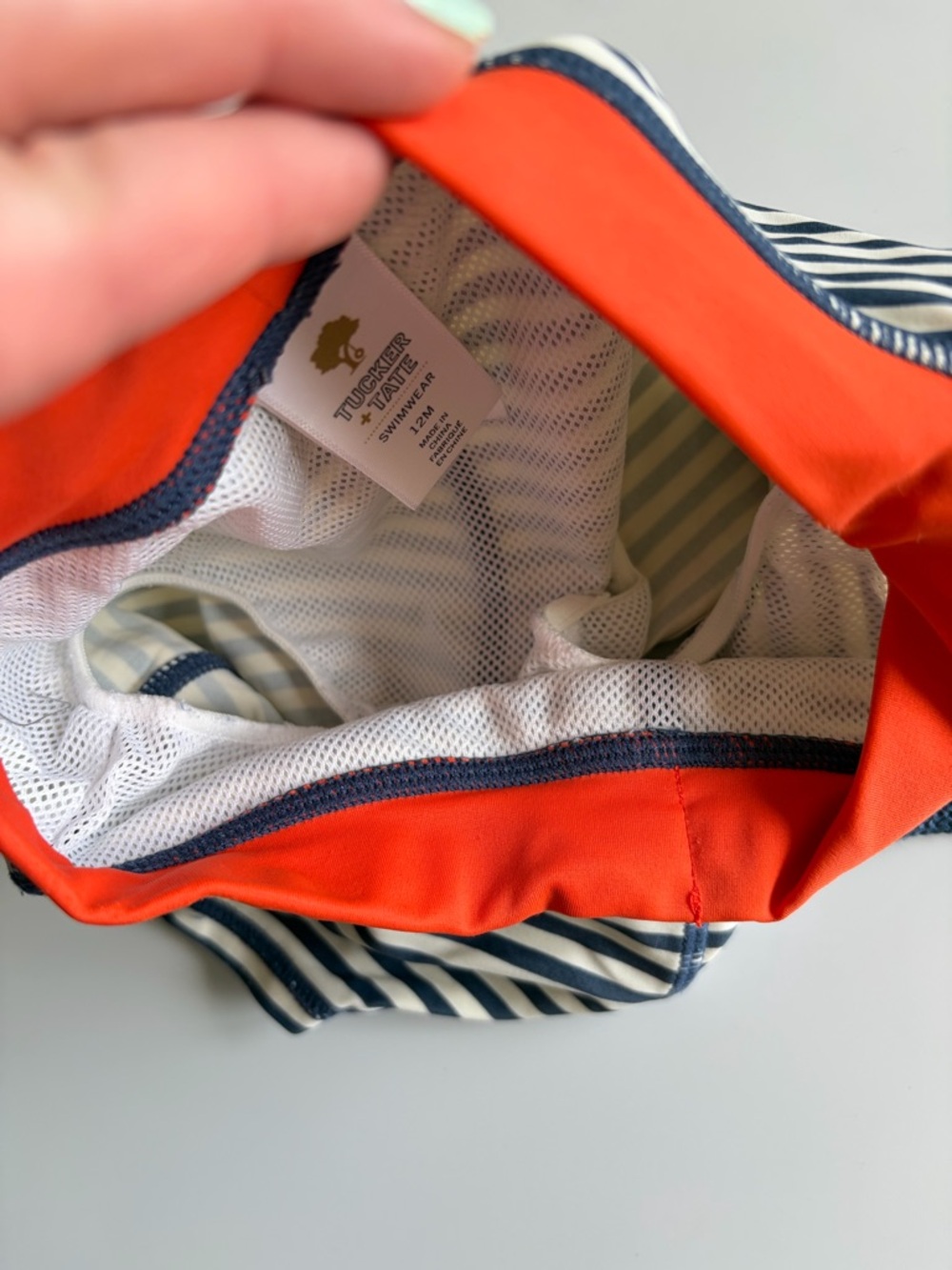 Tucker + Tate Baby Boy Swimsuit Size 12 Months Shirt Shorts Stripes Orange Blue - Picture 7 of 10